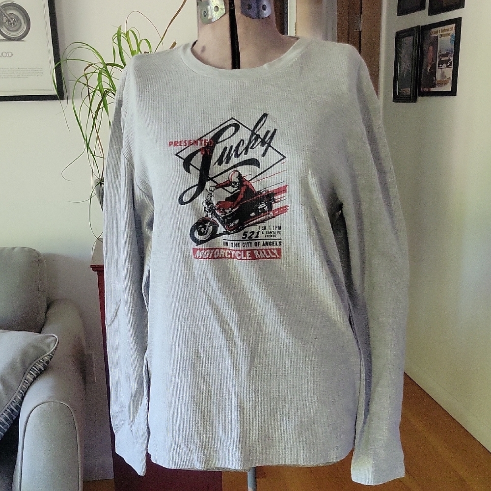Lucky Brand Motorcycle Shirt Large Gray Vintage